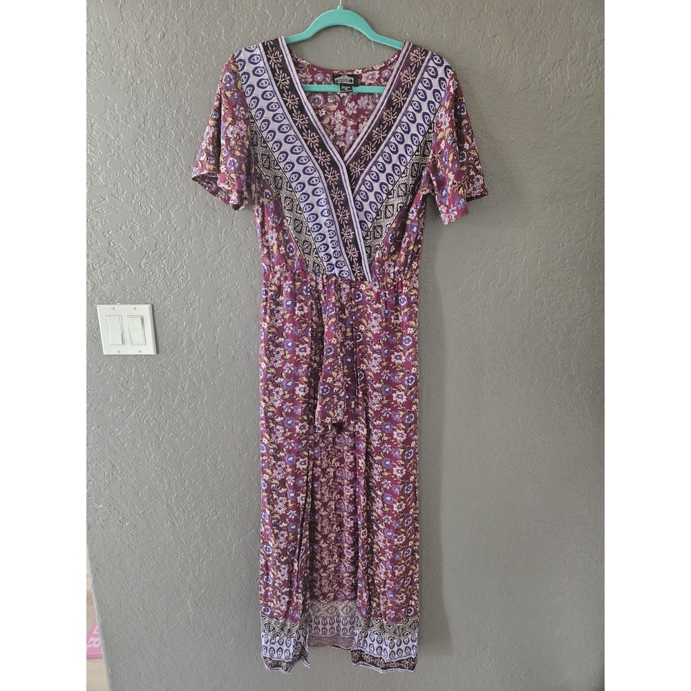VTG Y2K Womens Angie BOHO RAYON Half Maxi‎ Skirt Shorts Romper One Piece Maroon